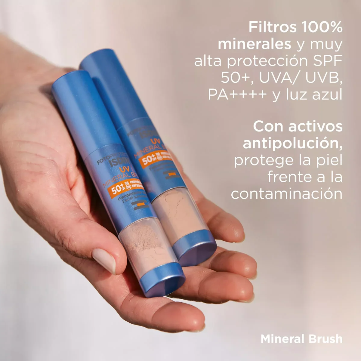 ISDIN Fotoprotector Facial UV Mineral Brush, Protección Luz Azul, UVB y UVA SPF 50 - Imagen 7